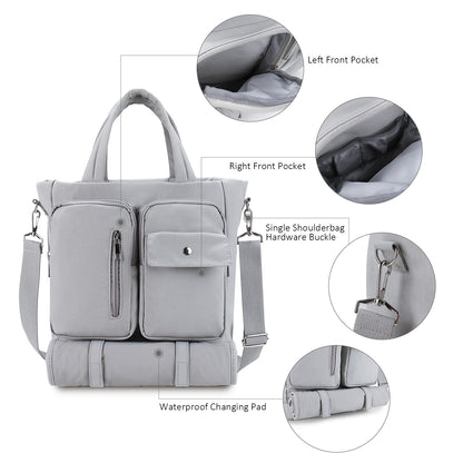 Custom waterproof diaper tote bag with multiple front pockets for wholesale baby bag orders