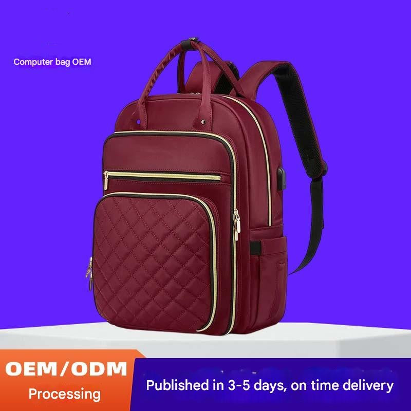 custom women's laptop backpack with quilted front pocket design