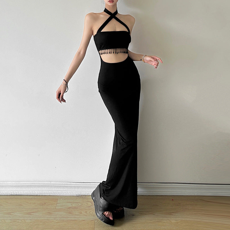 2024 Summer New Women's Sexy Navel Fashion Tie Cross Backless Slim Fit Dress