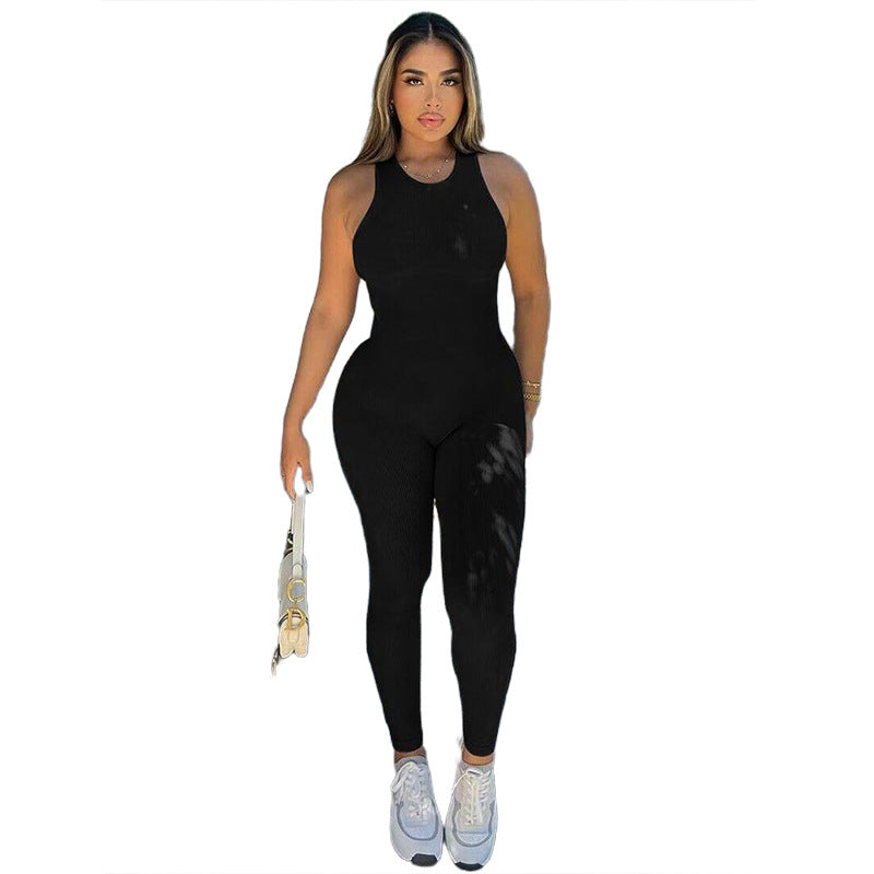 2024 Summer New Women's Sexy Backless Slim Fit Hip Sports Yoga One-Piece Casual Pants