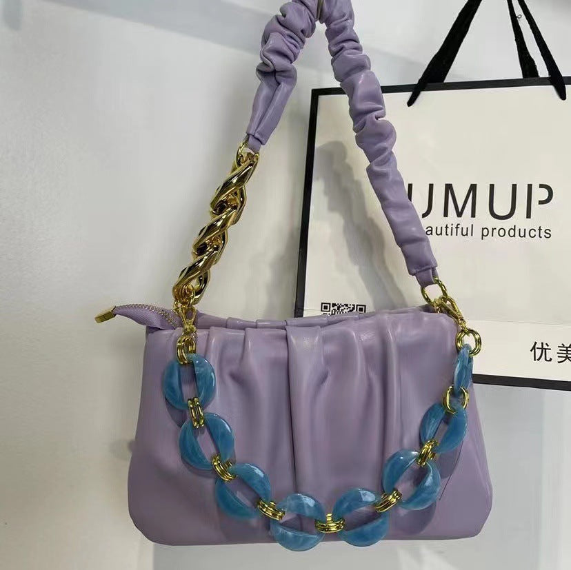 New Simple Shoulder Bag Ruffle Cloud Bag Thick Chain Women Hand-Carrying Crossbody Bag