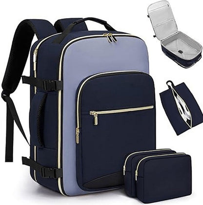dark blue business backpack with laptop storage system