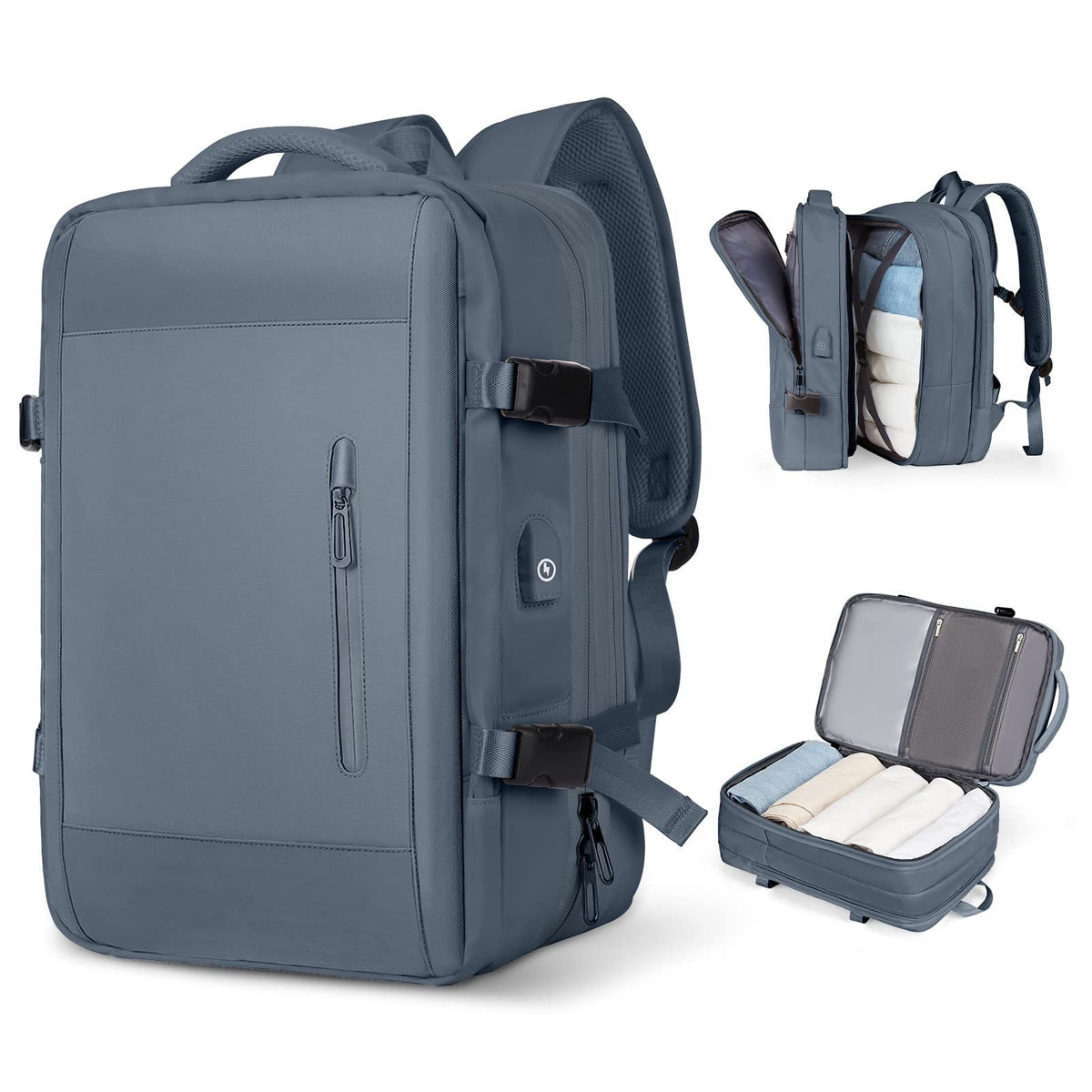 dark blue 2319 expandable laptop backpack for work travel and daily carry