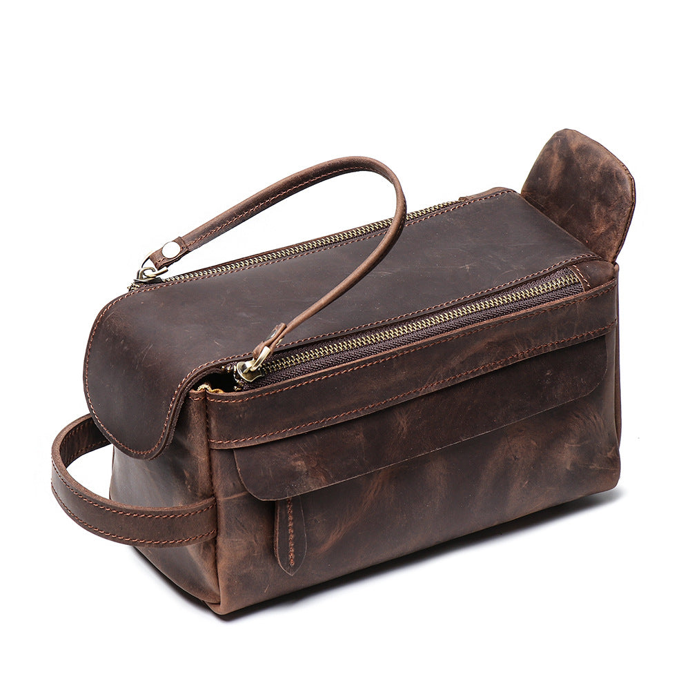 dark coffee leather toiletry bag for men travel