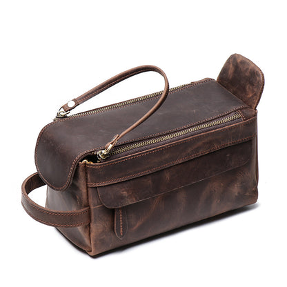 dark coffee leather toiletry bag for men travel