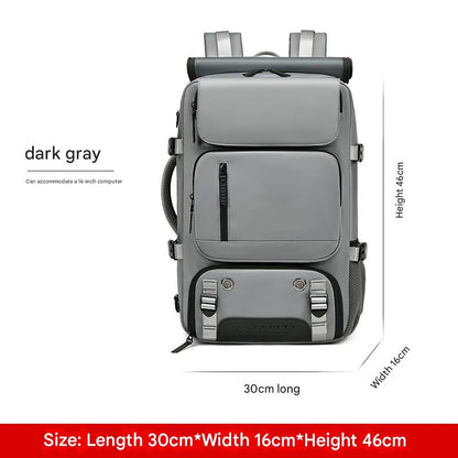 dark gray business backpack with laptop compartment