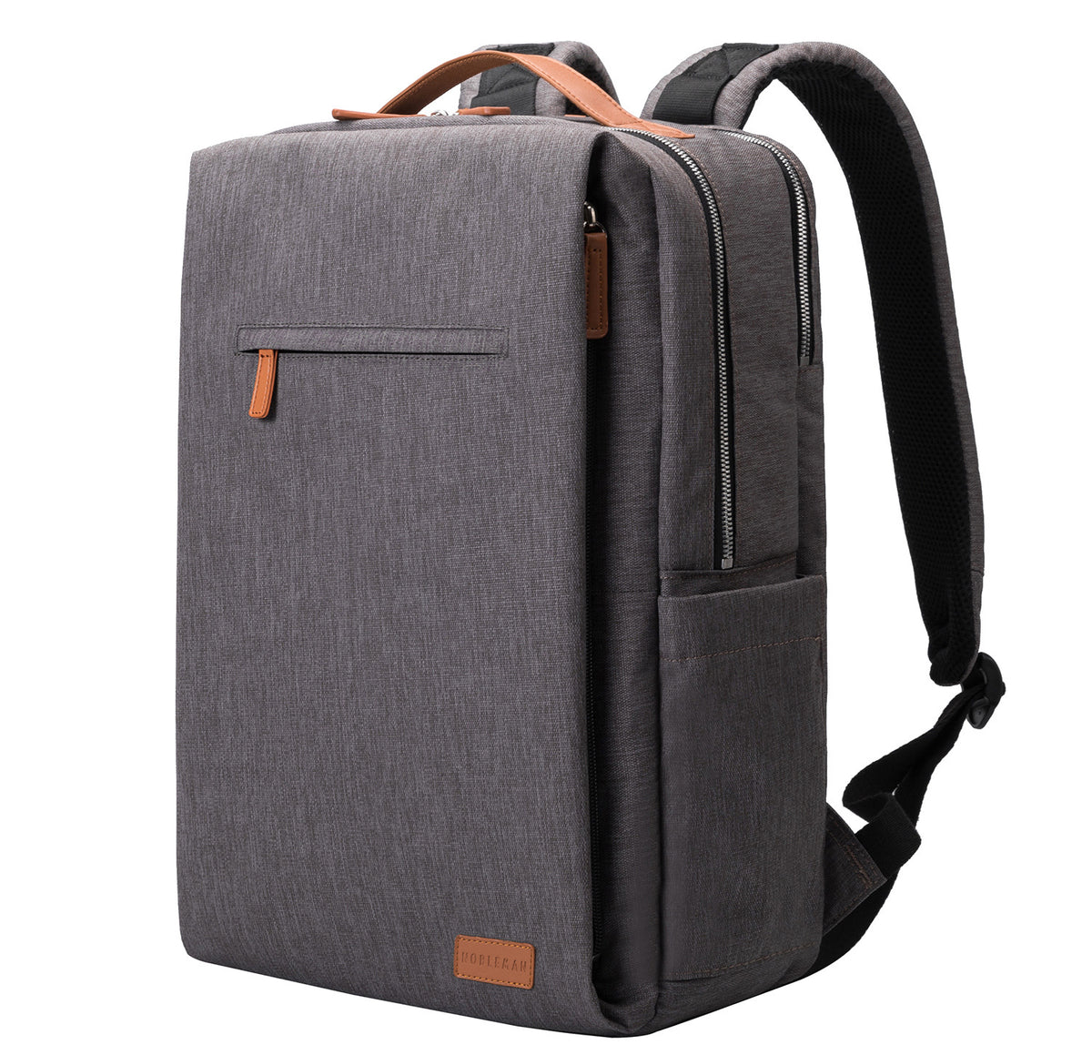 dark gray business travel laptop backpack with organized compartments