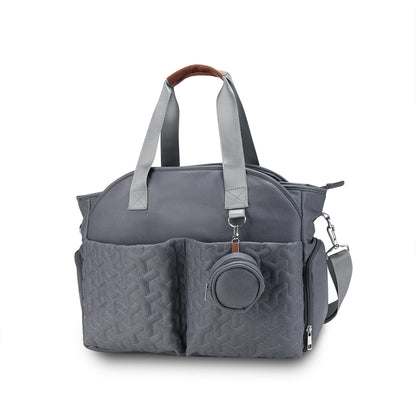 Dark gray waterproof diaper tote bag with insulated bottle pockets