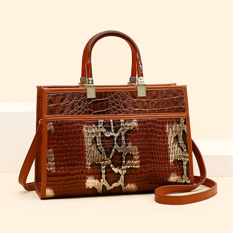 New Crocodile Pattern Women's Bag Shoulder  Portable Color Snake Pattern Women's Bag