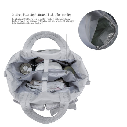 Diaper bag organizer compartment with insulated bottle pockets for baby essentials storage
