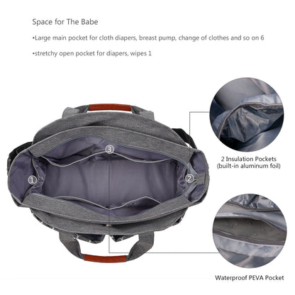 diaper bag organizer with large main compartment and insulated pockets