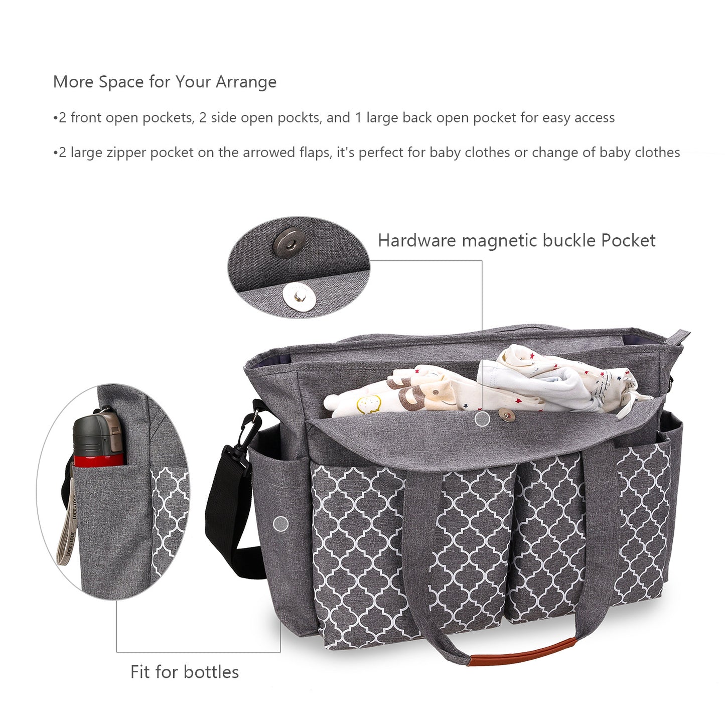diaper bag organizer with multiple storage pockets for bottles and clothes
