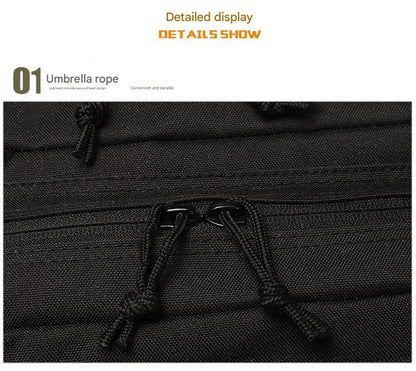 durable tactical backpack detail with dual cord zipper pulls and molle webbing