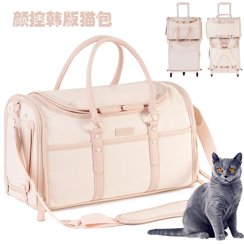 New Pink High-End Pet Portable Cat Bag Leather Portable Pet Bag Breathable Foldable Pet Outing