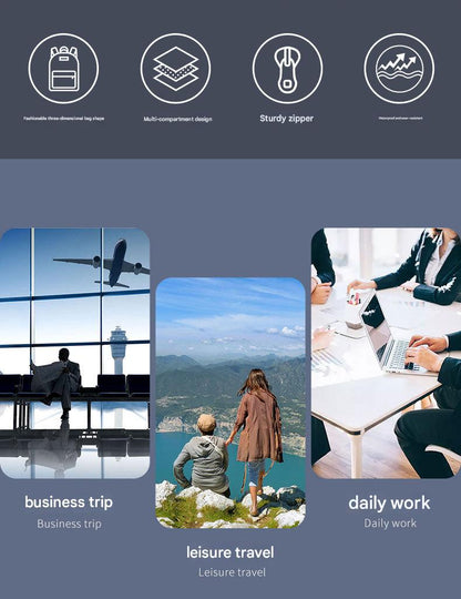 employee backpack shown for business trips, leisure travel and daily office work