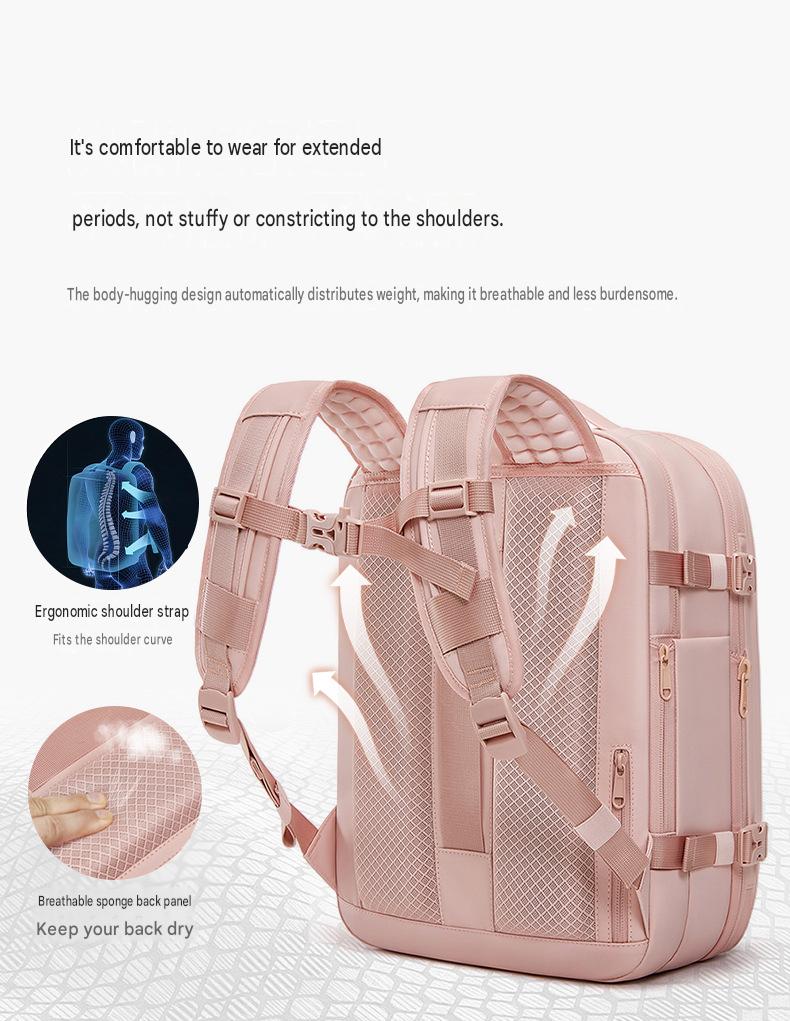 ergonomic travel backpack with breathable padded back panel wide shoulder straps and adjustable chest buckle