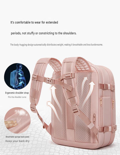 ergonomic travel backpack with breathable padded back panel wide shoulder straps and adjustable chest buckle