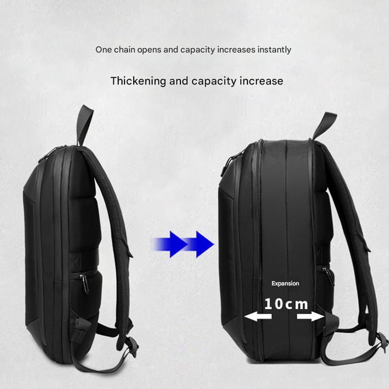 expandable backpack with zipper expansion adding about 10 cm of storage depth