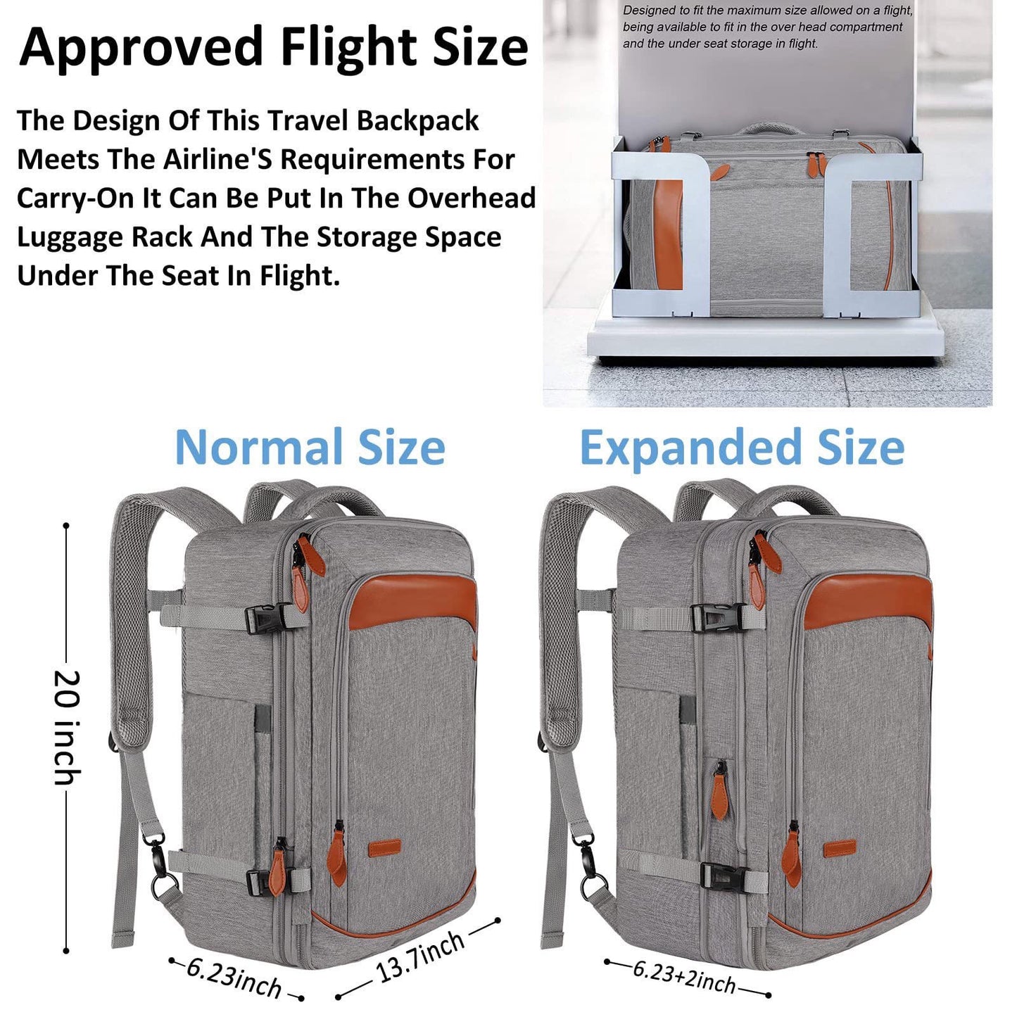 expandable carry on backpack with airline approved travel size and expanded storage capacity