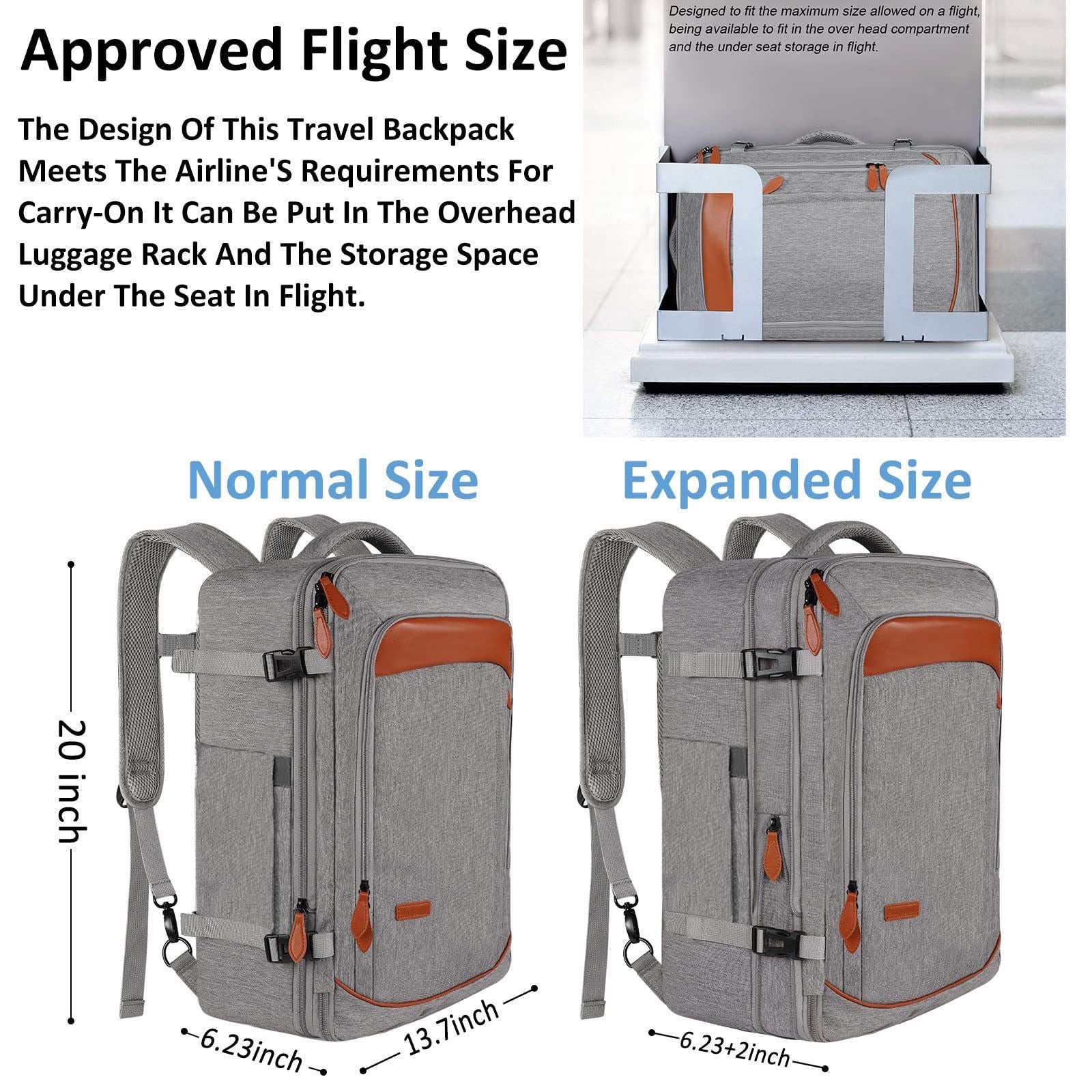 expandable carry on backpack with airline approved travel size and expanded storage capacity