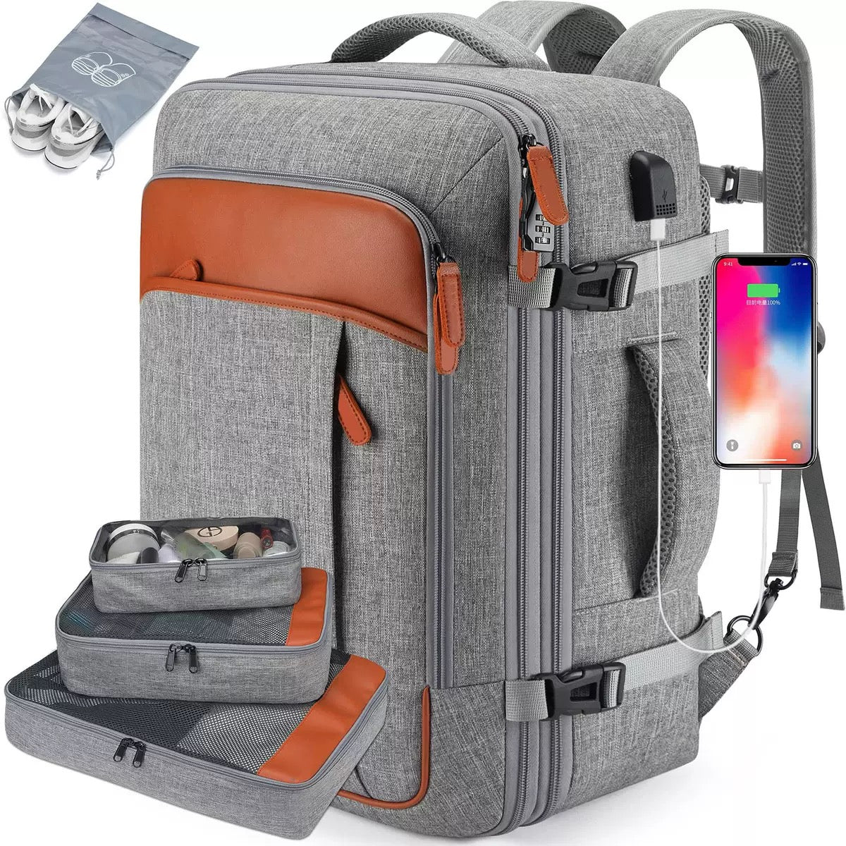 expandable carry on travel backpack with packing cubes and organized travel storage system