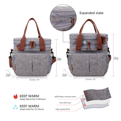 expandable cooler bag size 25.5 x 17 x 29 cm with 600D fabric 5 mm EPE foam and PEVA insulation