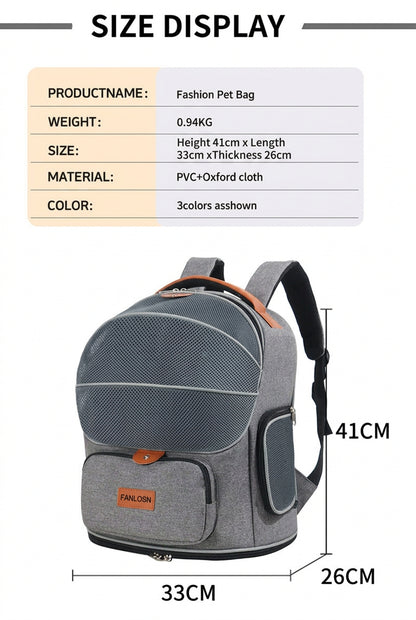 gray expandable pet carrier backpack dimension chart showing 33 cm width 26 cm depth and 41 cm height