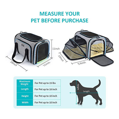 expandable pet carrier size guide for pets up to 15 pounds