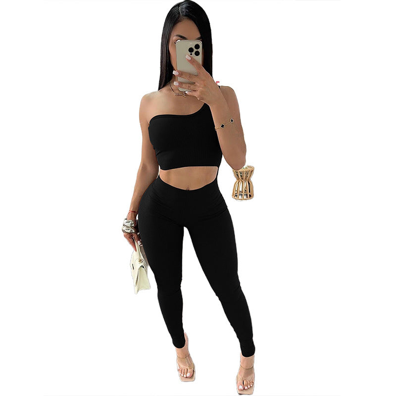 2024 New Summer Fashion Sexy Oblique Shoulder Tube Top Bare Midriff High Waist Skinny Slimming Jumpsuit