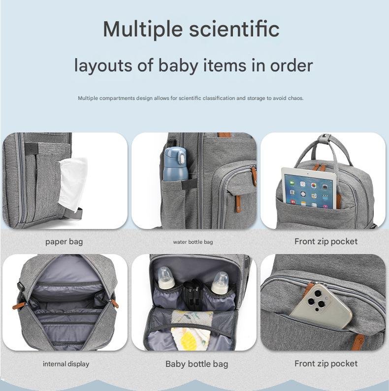 light gray oxford fanlosn foldable baby bed diaper bag,custom,detail