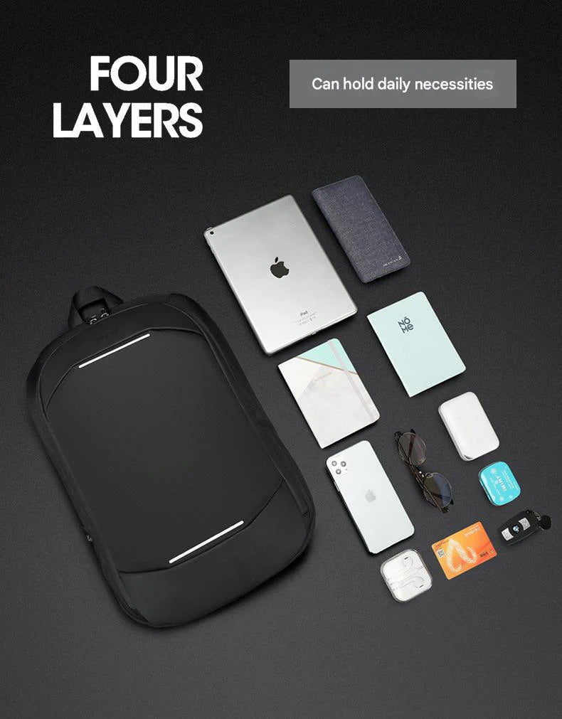 expandable backpack with four layer storage for tablet phone wallet and daily accessories