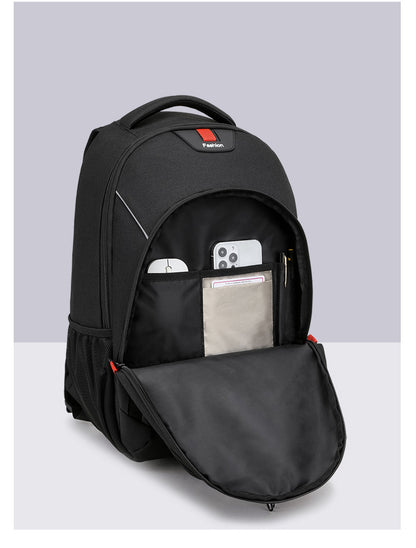 black business backpack with front pocket organizer