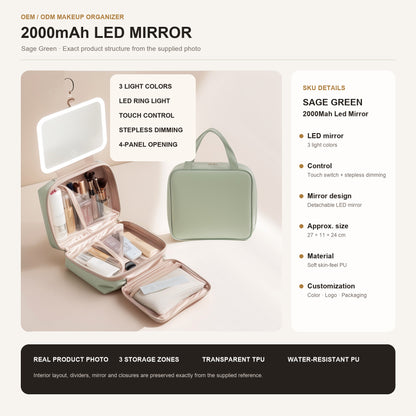 fruit green custom makeup bag with detachable 2000mah led mirror and organized storage for makeup tools