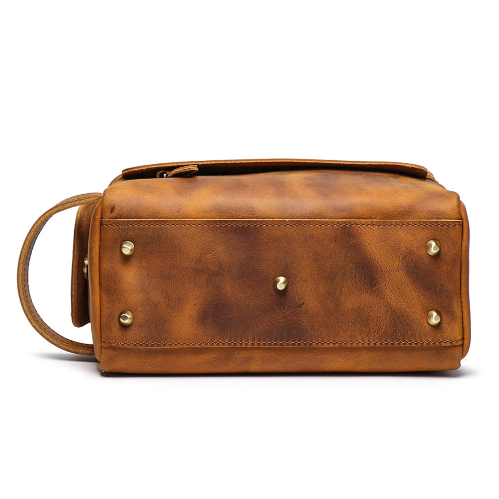 genuine leather toiletry bag with durable bottom construction