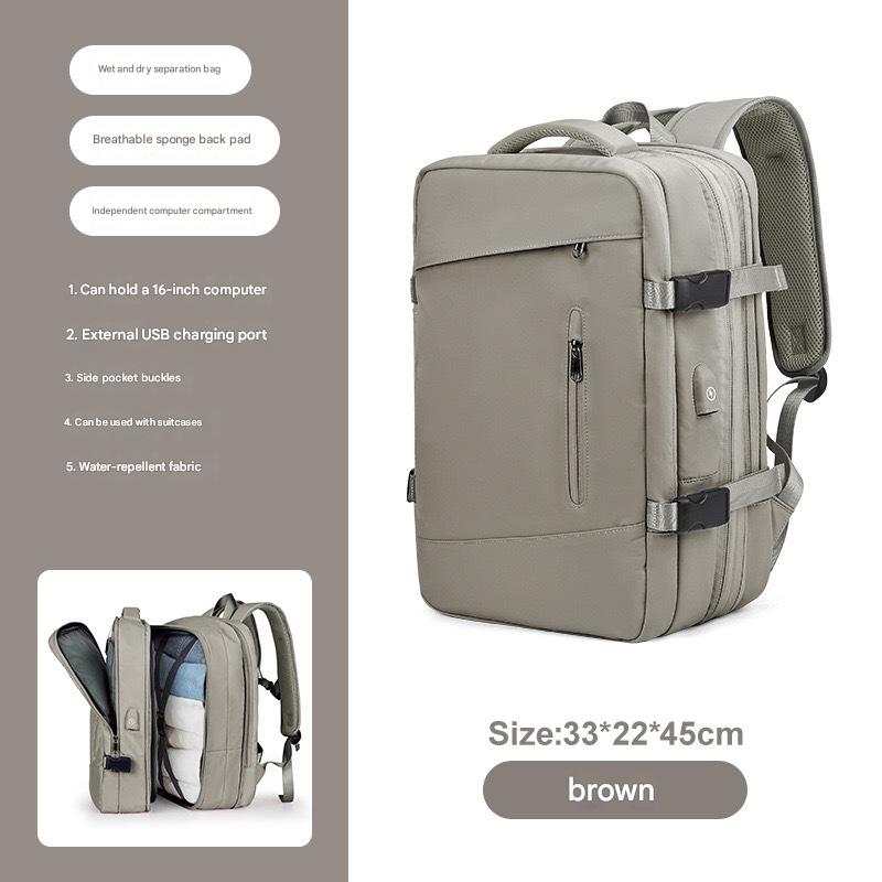 gray brown 2318 expandable laptop backpack with multiple separated storage compartments