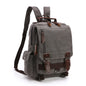 gray canvas rucksack backpack with adjustable shoulder straps