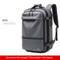 gray expandable travel backpack with laptop compartment and compression storage