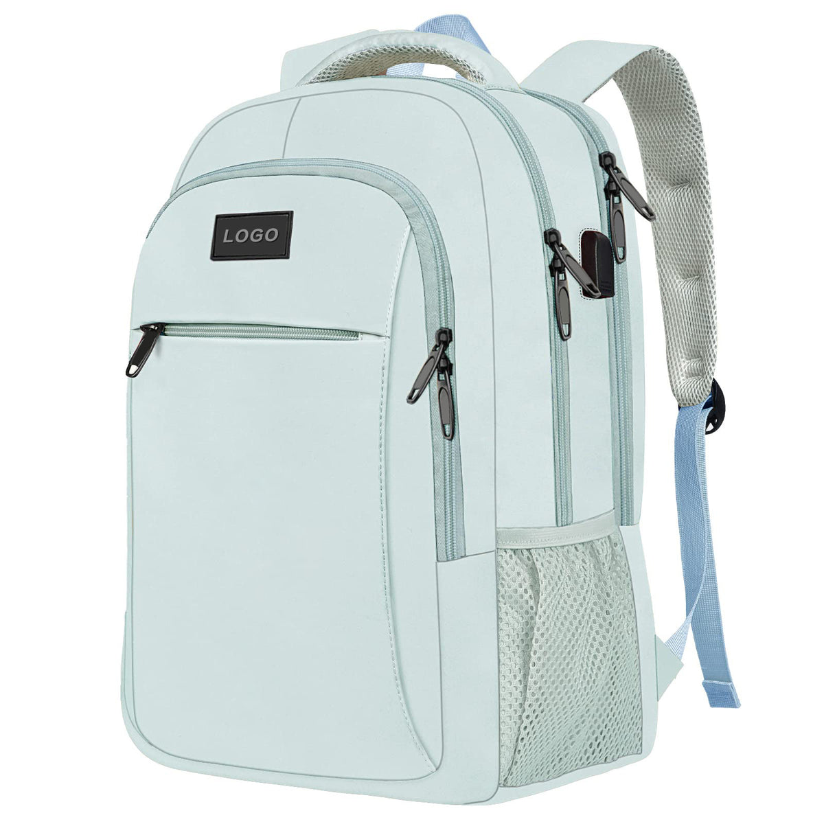 green business backpack with multiple compartments