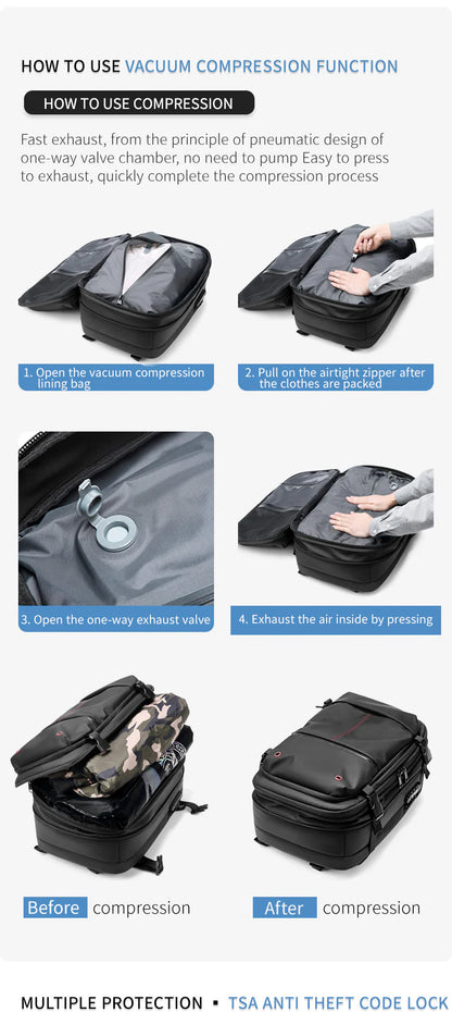 how to use vacuum compression backpack storage system