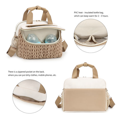 insulated diaper bag with divided bottle compartment and rear zipper storage pocket