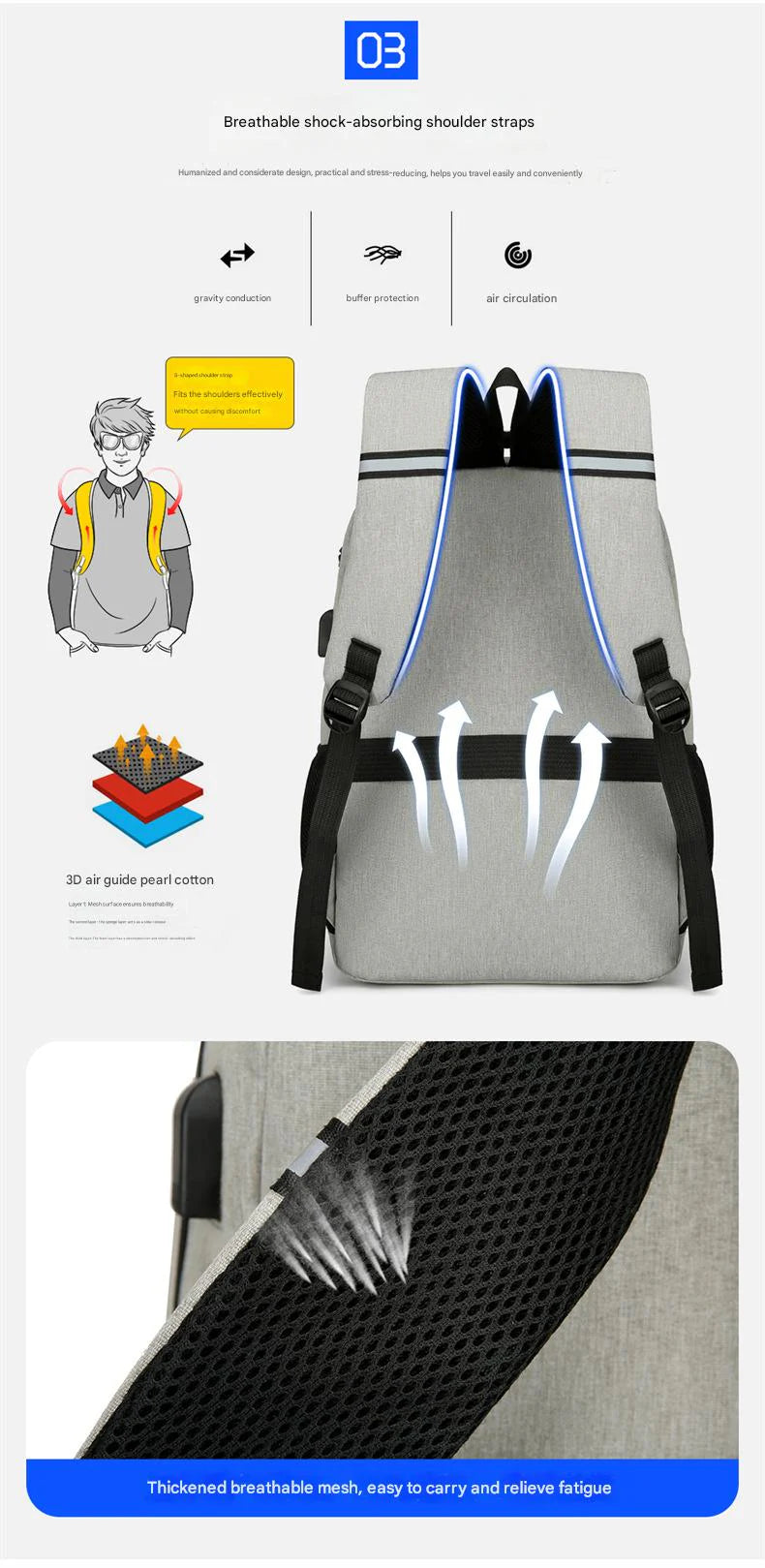 gray fanlosn waterproof insulated laptop backpack,custom,back