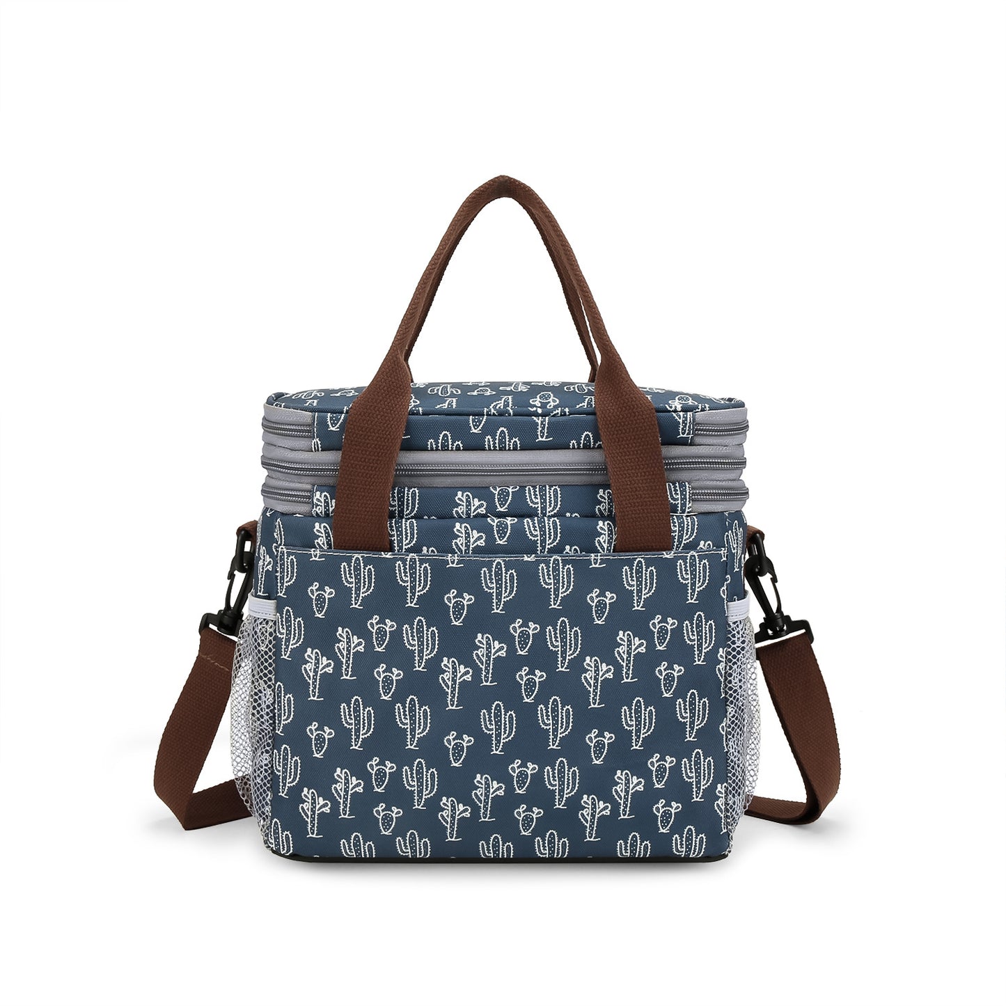 cactus print oxford insulated lunch bag,women,back