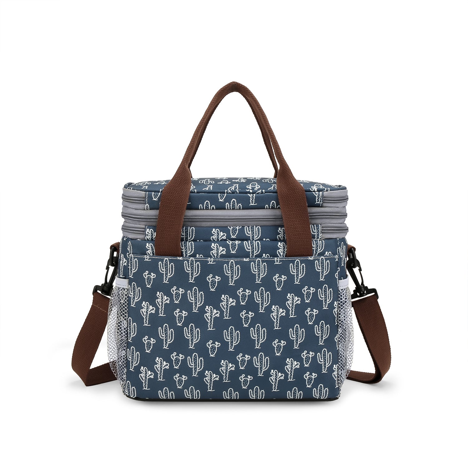 cactus print oxford insulated lunch bag,women,back