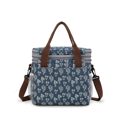 cactus print oxford insulated lunch bag,women,back