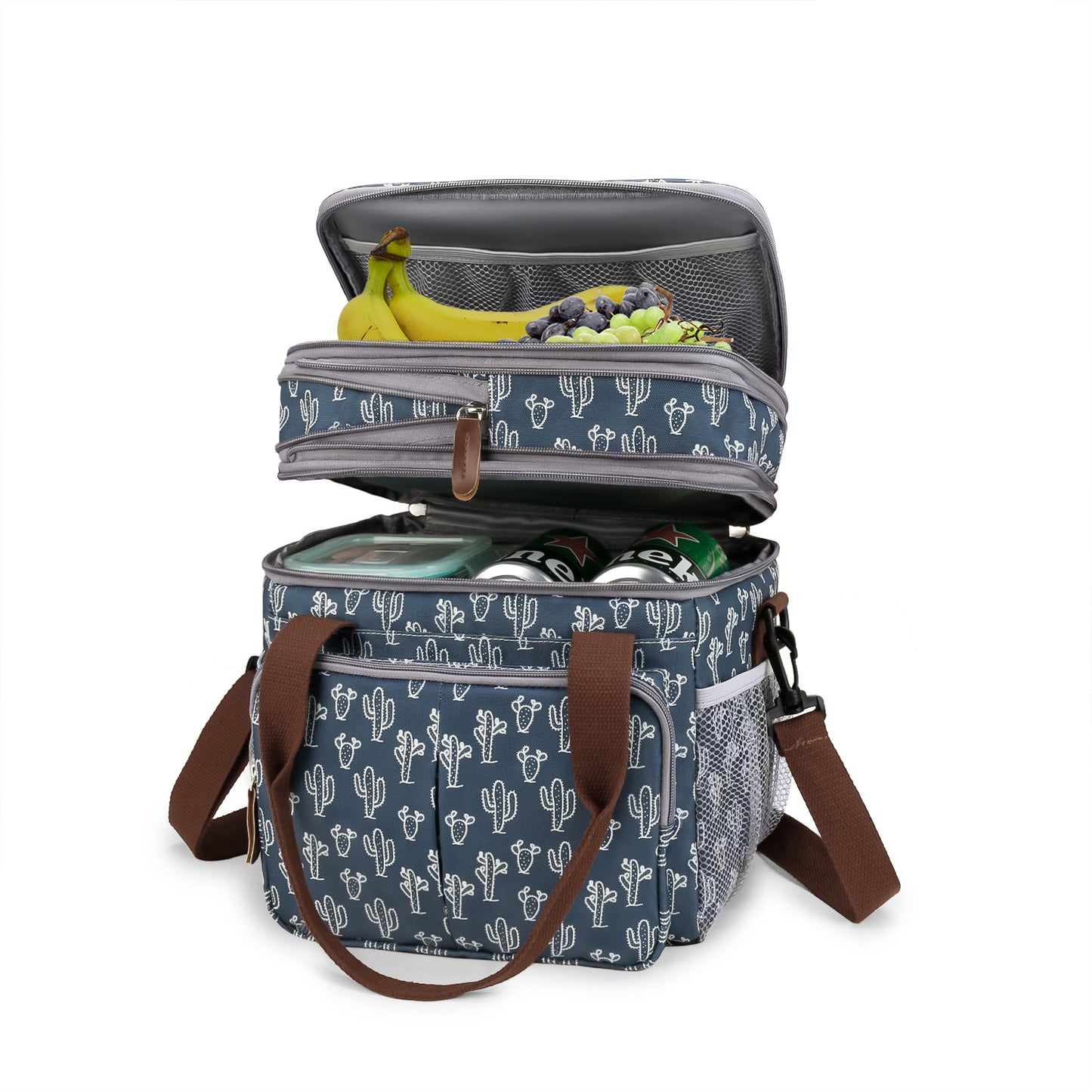 cactus print oxford insulated lunch bag,women,detail