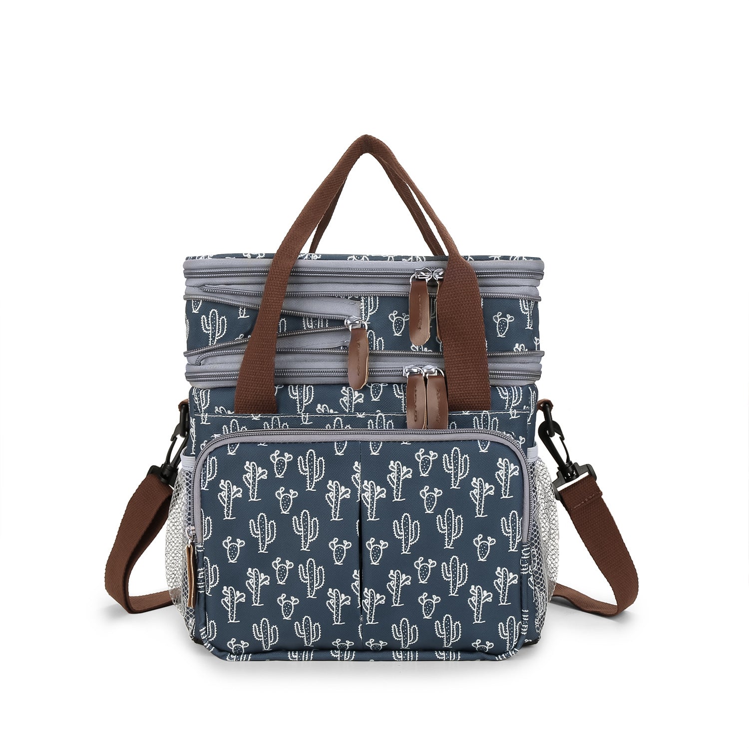 cactus print oxford insulated lunch bag,women,front