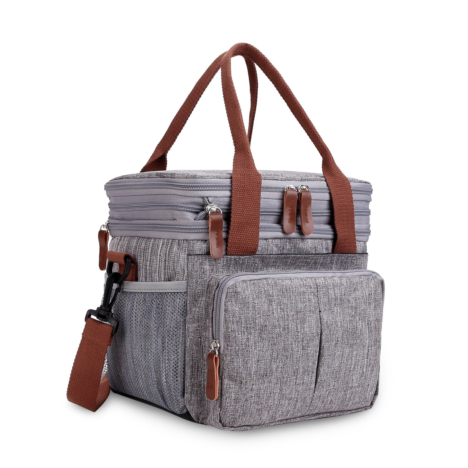gray oxford insulated lunch bag,women,side
