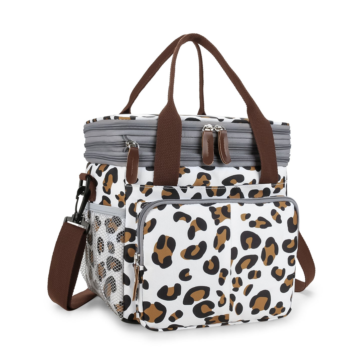 leopard print oxford insulated lunch bag,women,front