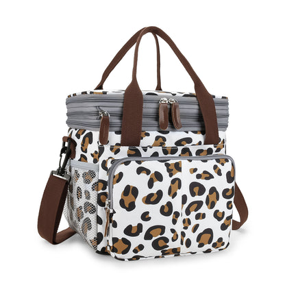 leopard print oxford insulated lunch bag,women,front