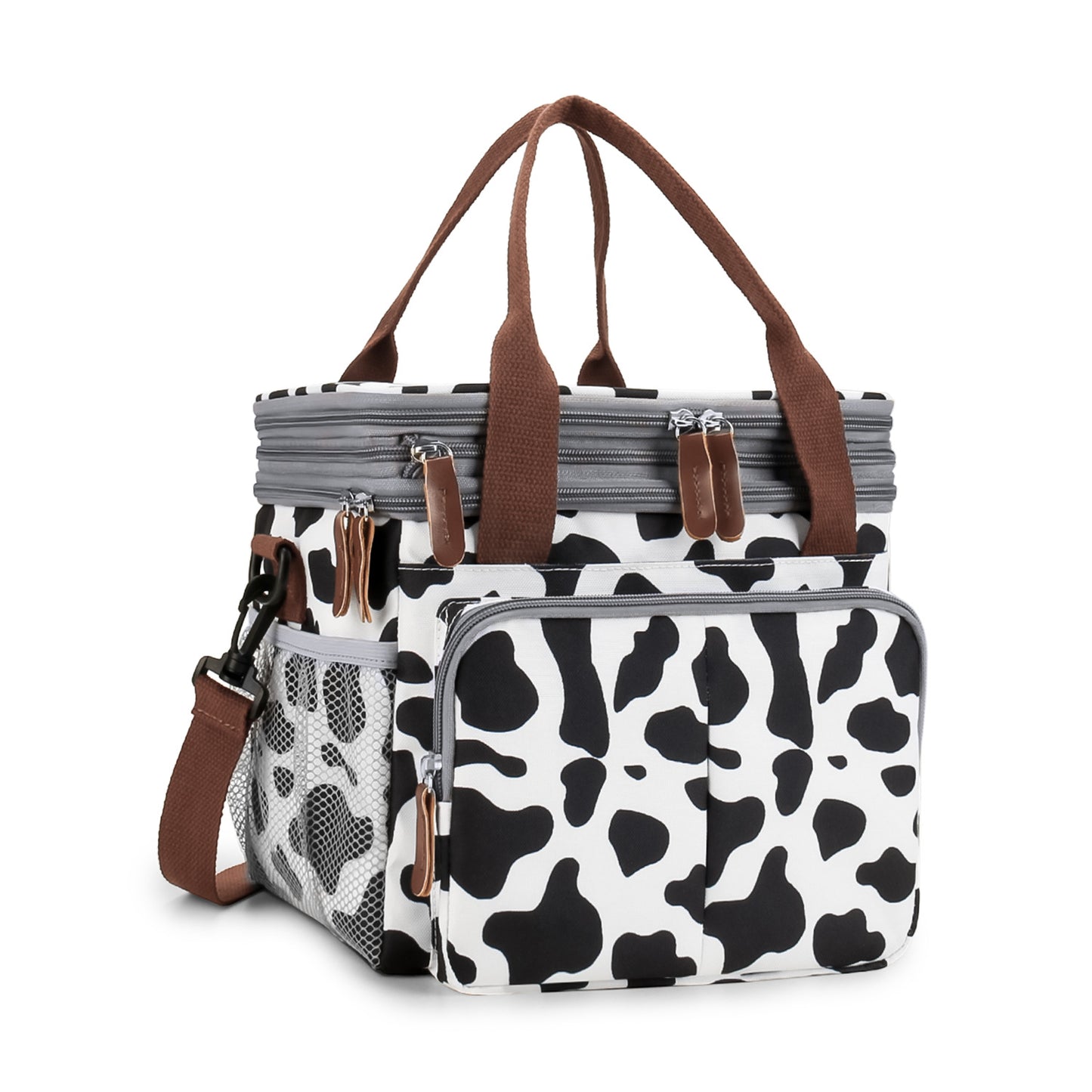 milk grain print oxford insulated lunch bag,women,front